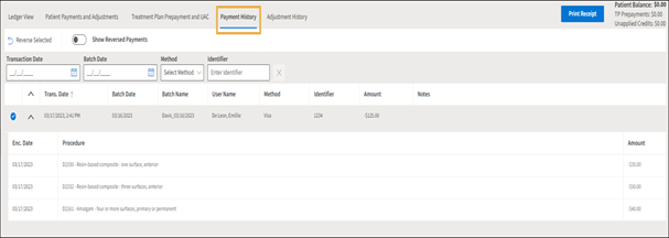 Payment History tab with a yellow highlight box around it.